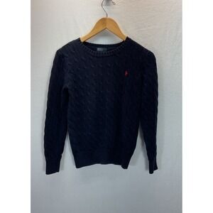 Polo Ralph Lauren boys size L 14/16 navy blue cable knit sweater Preppy Classic